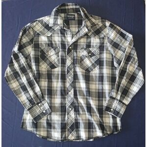 Wrangler Western Snap Shirt Womens Large Black White Plaid  Long Sleeve